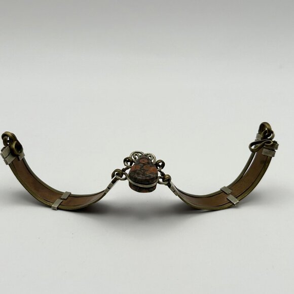 Vintage Egyptian Revival Jasper Stone Bracelet Brass Mixed Metal 6.75 in - Picture 4 of 16